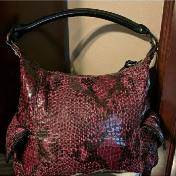 Simply Vera Wang Hobo Shoulder Bag Purse Large Faux Snake Blue Purple Ch… - Picture 3 of 11